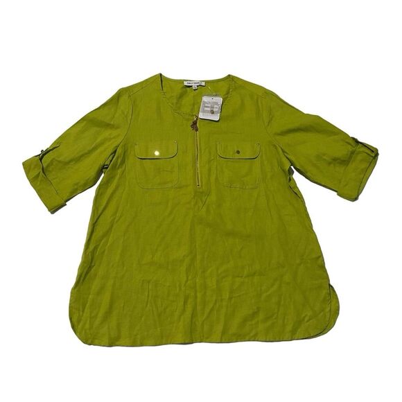Emily Daniels Linen Blend Green 1/4 Zip Popover Tunic Top Blouse Sz L NWT - Picture 4 of 13